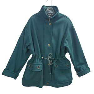 JOFELD Womens L Emerald Green Anorak Coat Heavy Wool Front Pockets